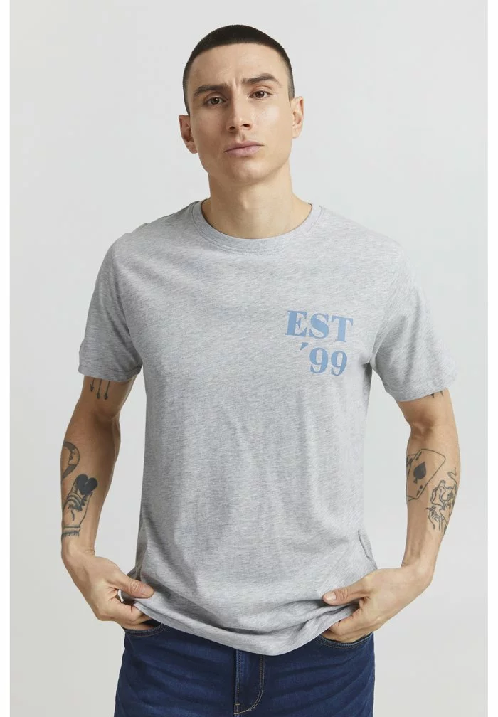 Solid ARCHIE - T-shirt Imprimé - Light Grey Melange 1 Solid ARCHIE - T-shirt Imprimé - Light Grey Melange