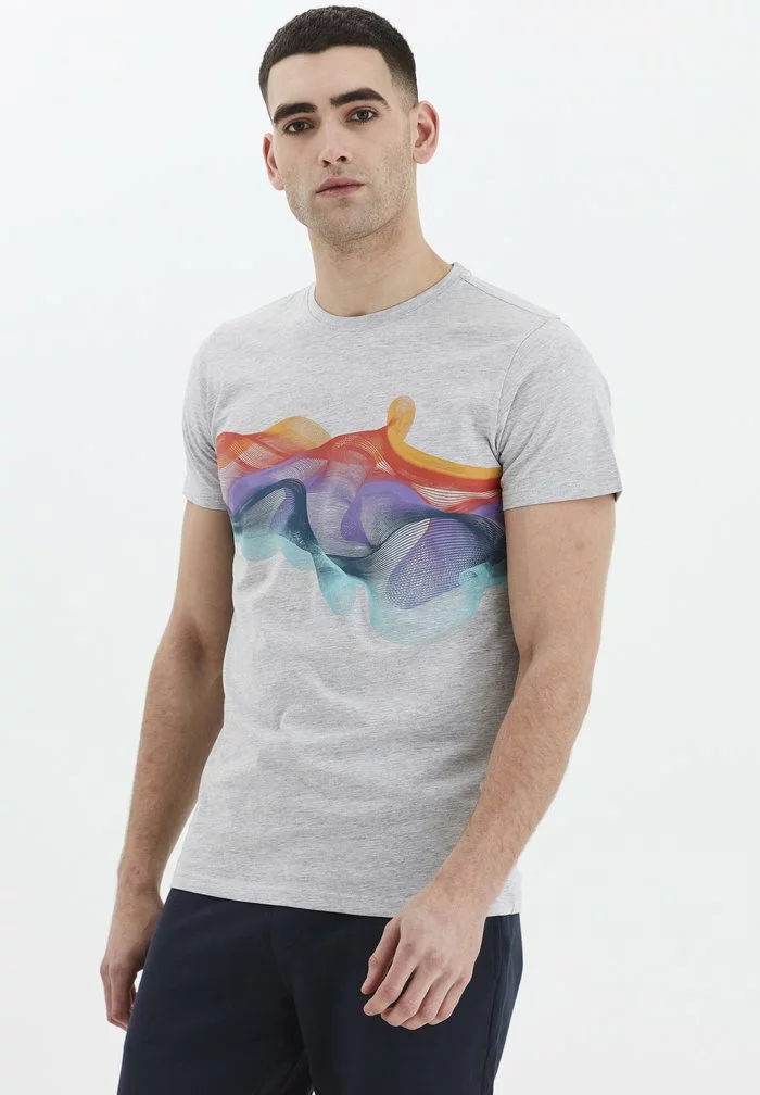 Solid PEDRO - T-shirt Imprimé - Light Grey Melange 1 Solid PEDRO - T-shirt Imprimé - Light Grey Melange