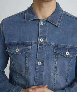 Solid Veste En Jean - Middle Blue Denim -Élégance Boutique cf15556ae96348babcbd6d536f52defa