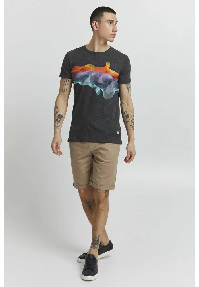 Solid PEDRO - T-shirt Imprimé - Dark Grey Melange 2 Solid PEDRO - T-shirt Imprimé - Dark Grey Melange – Image 2