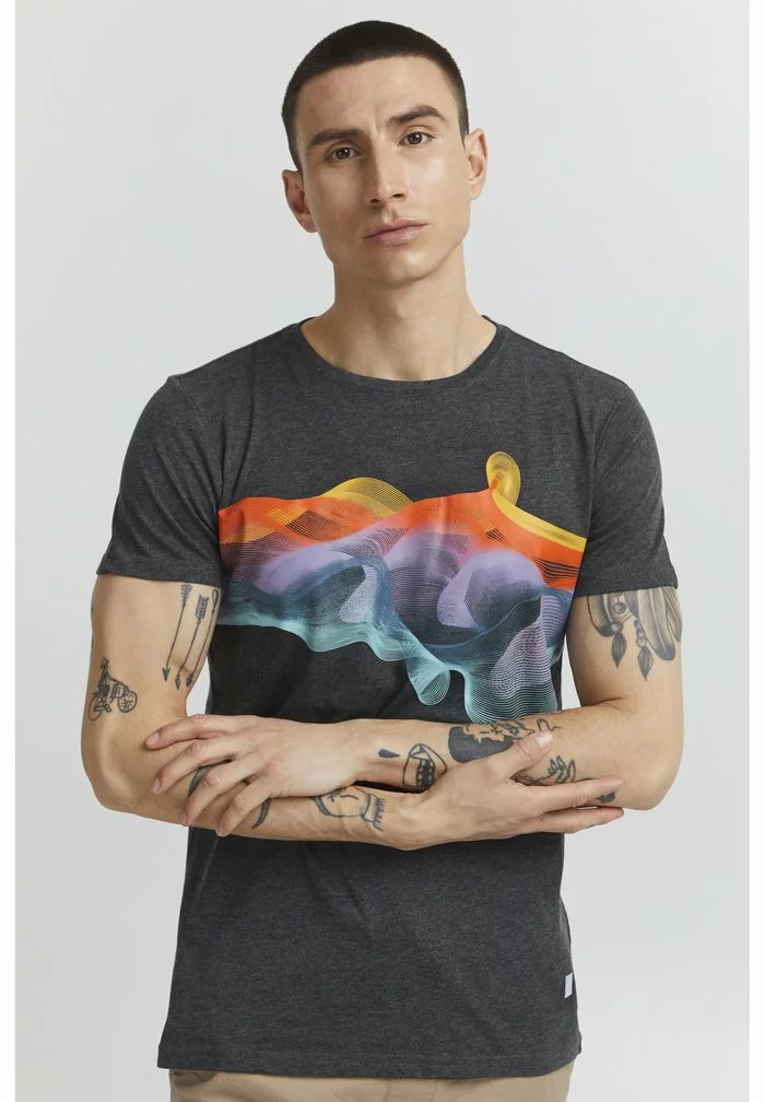 Solid PEDRO - T-shirt Imprimé - Dark Grey Melange 1 Solid PEDRO - T-shirt Imprimé - Dark Grey Melange