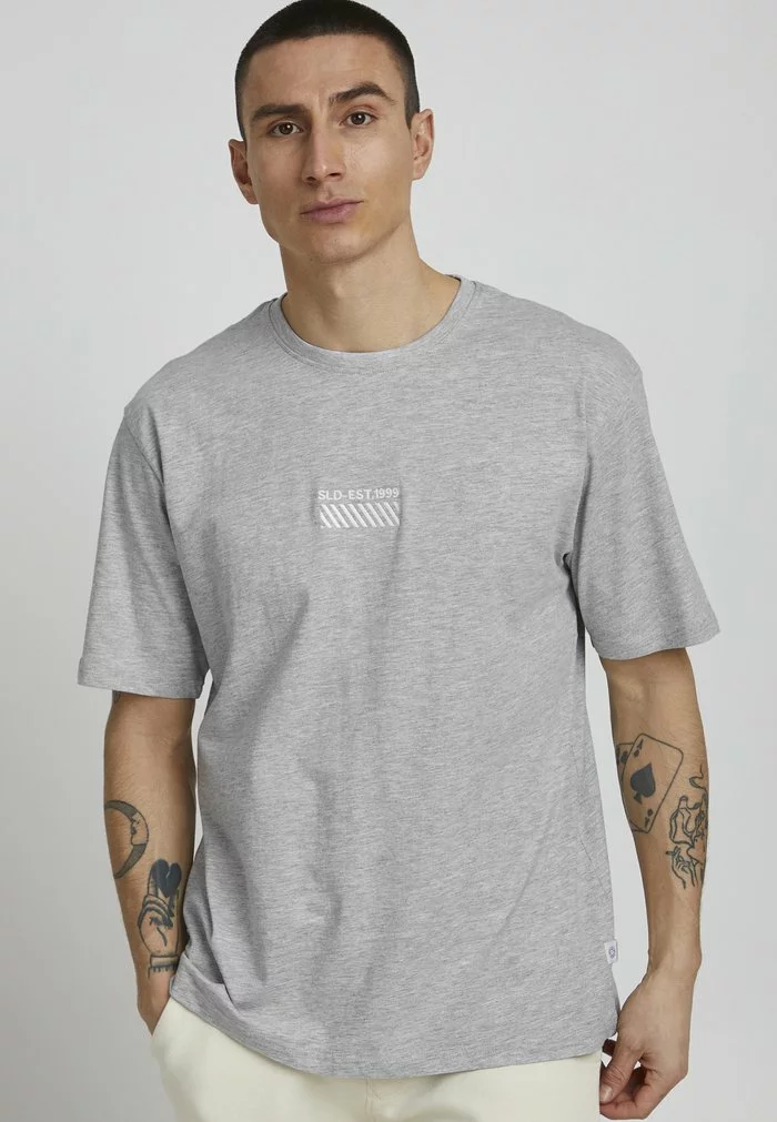 Solid T-shirt Imprimé - Light Grey Melange 1 Solid T-shirt Imprimé - Light Grey Melange